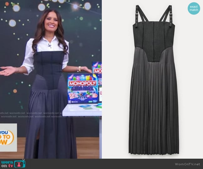 Zara Pleated Bustier Dress in Gray worn by Rocsi Diaz on Good Morning America