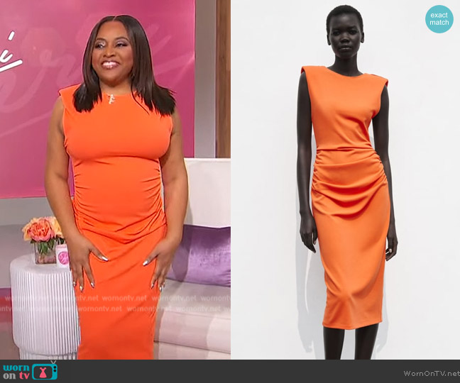 Zara Shoulder Pad Fitted Midi Dress worn by Sherri Shepherd on Sherri