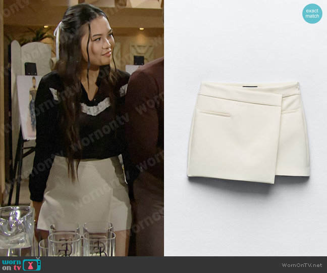 Zara Asymmetric Skort in Ecru worn by Luna (Lisa Yamada) on The Bold and the Beautiful