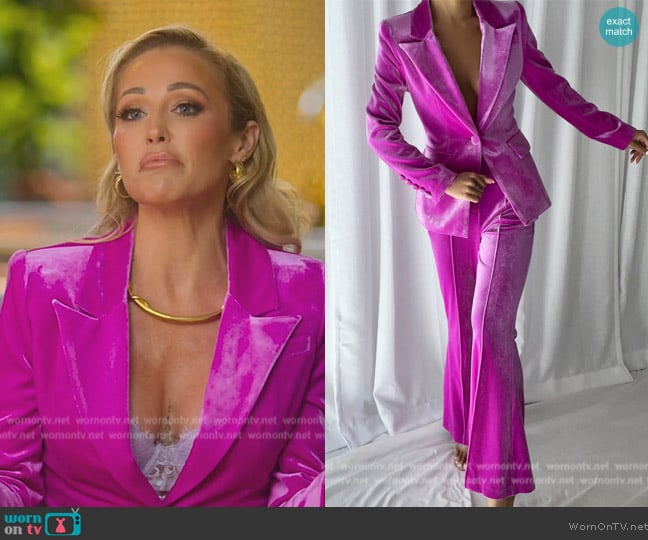 Zcrave Hiniya Velvet Blazer and Flared Pants worn by Mary Fitzgerald on Selling Sunset