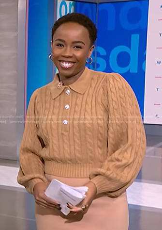 Zinhle’s beige cable knit sweater on NBC News Daily