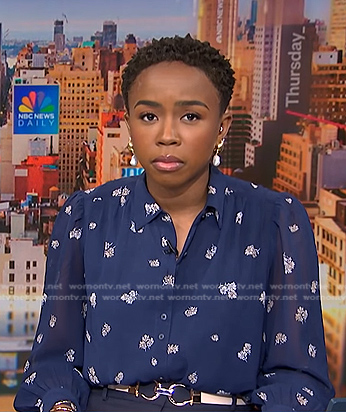 Zinhle Essamuah’s blue floral blouse on NBC News Daily