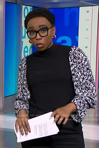 Zinhle’s black floral-sleeve top on NBC News Daily