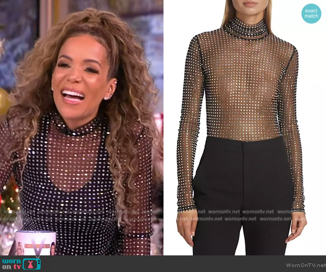 A.L.C. James Rhinestone Mesh Top worn by Sunny Hostin on The View