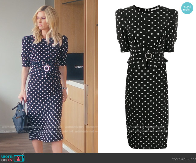 Alessandra Rich Black Polka Dot Fitted Silk Dress worn by Nicky Hilton Rothschild on Paris in Love