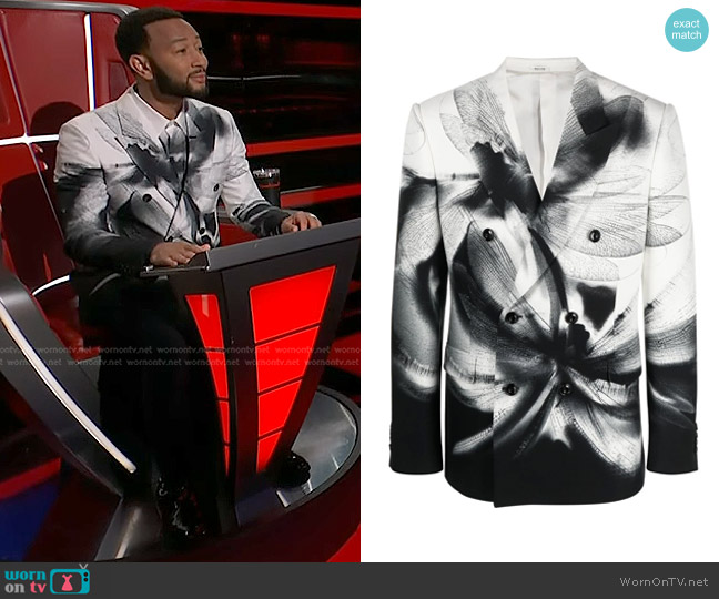 Alexander McQueen Dragonfly Shadow Double-Breasted Blazer worn by John Legend on The Voice