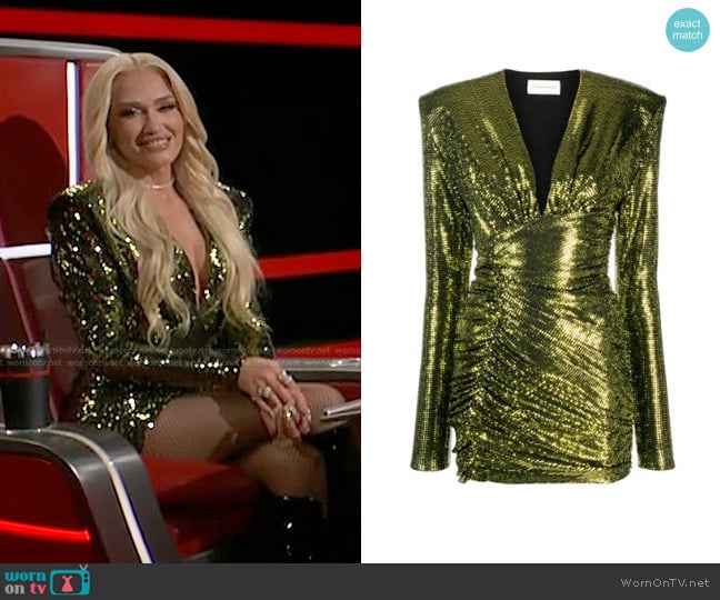 Alexandre Vauthier Metallic Gathered Minidress worn by Gwen Stefani on The Voice