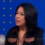 Alexis Christoforous’s black leather trimmed dress on Good Morning America