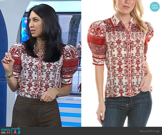Alice + Olivia Willa Silk Top in Red White worn by Dr. Natalie Azar on Today