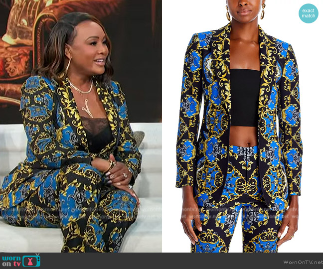 Alice + Olivia Breann Tapestry Print Fitted Blazer worn by Vivica A. Fox on Access Hollywood