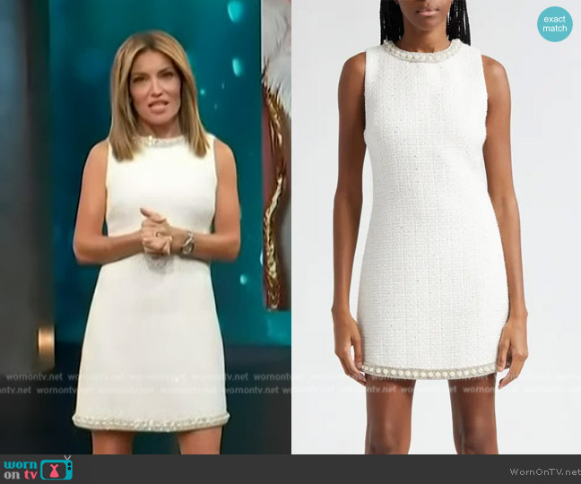Alice + Olivia Coley Beaded Sleeveless Tweed Minidress worn by Kit Hoover on Access Hollywood