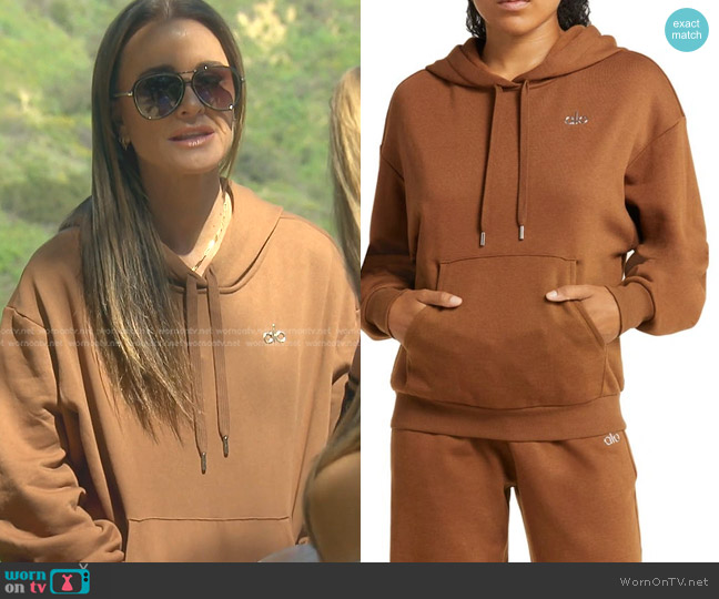 Alo Accolade Hoodie in Cinnamon Brown worn by Kyle Richards on The Real Housewives of Beverly Hills