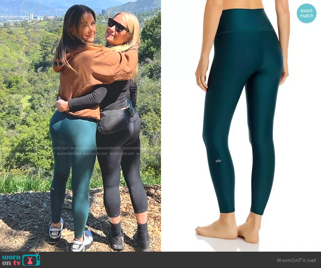 Alo Yoga 7/8 High Waist Airlift Leggings in Midnight Green worn by Kyle Richards on The Real Housewives of Beverly Hills