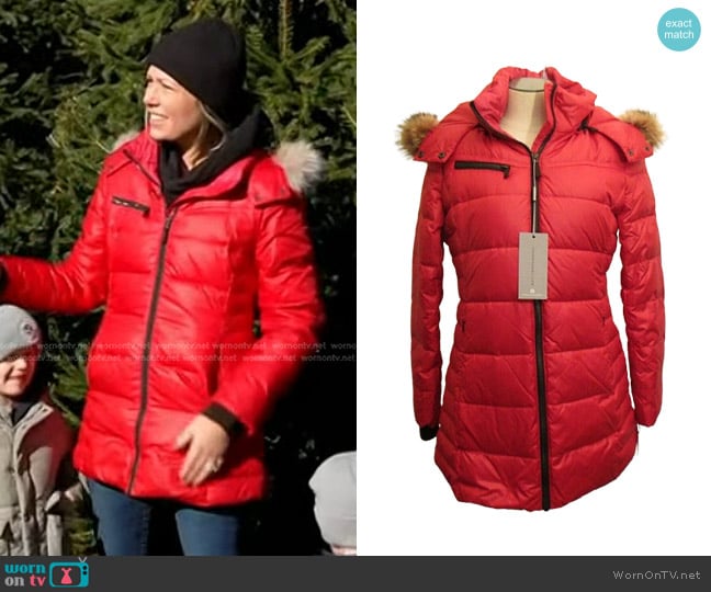 Andrew Marc Paris Down Parka Coat in Tango Red worn by Dylan Dreyer on Today