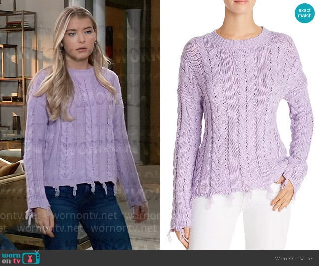 Aqua Distressed Cable-Knit Sweater worn by Josslyn Jacks (Courtney Fulk) on General Hospital