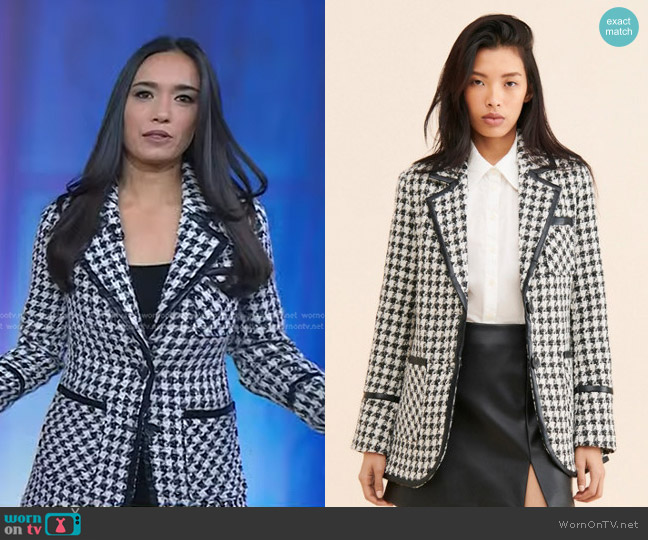 Avec Les Filles Vegan Leather Trim Tweed Blazer worn by Emilie Ikeda on Today