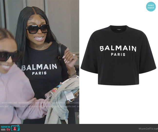 Balmain Logo Printed Cropped T-Shirt worn by Nneka Ihim on The Real Housewives of Potomac