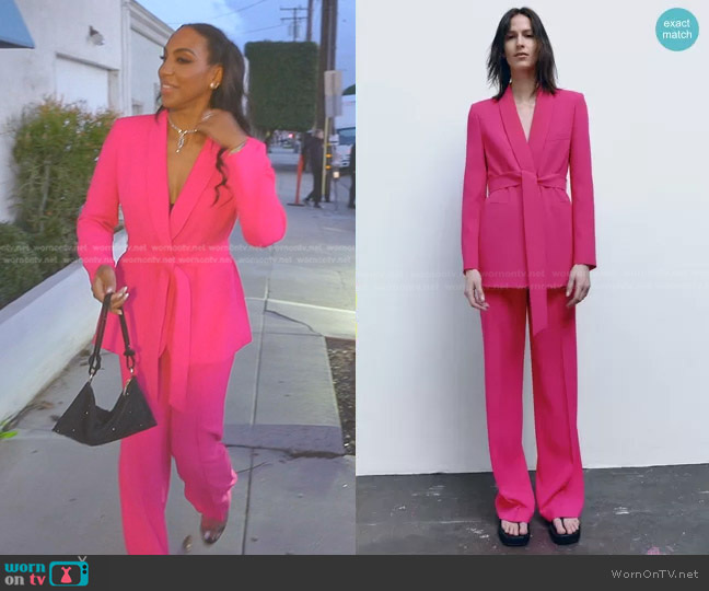 Zara Belted Tuxedo Collar Blazer worn by Annemarie Wiley on The Real Housewives of Beverly Hills