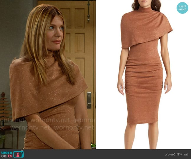 Black Halo Elenor Dress in Sephia Sparkle worn by Phyllis Summers (Michelle Stafford) on The Young and the Restless