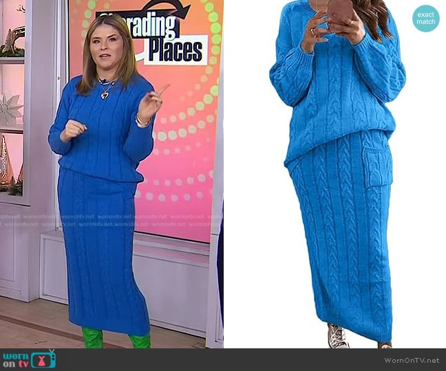 Chartou Chunky Cable Knit 2 Piece Outfit Sweater Sets worn by Jenna Bush Hager on Today