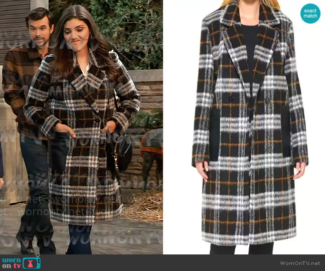 Calvin Klein Plaid Walker Coat worn by Brook Lynn Quartermaine (Amanda Setton) on General Hospital