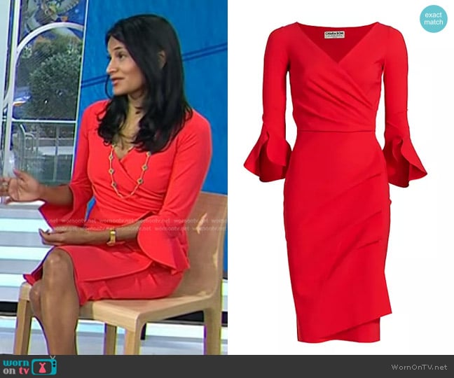 Chiara Boni La Petite Robe Trina Ruffle Sheath Dress in Geranium worn by Dr. Gayatri Devi on Today