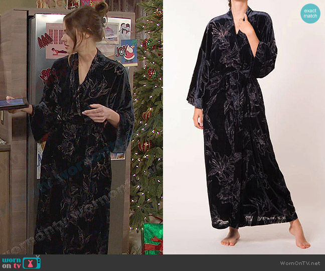 Christine Silk Faberge Long Robe in Midnight worn by Stephanie Johnson (Abigail Klein) on Days of our Lives