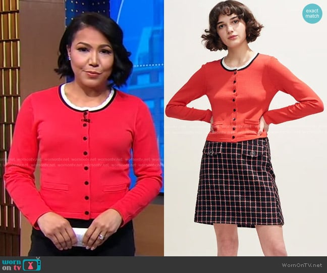 Claudie Pierlot Lace Trim Cardigan worn by Stephanie Ramos on Good Morning America