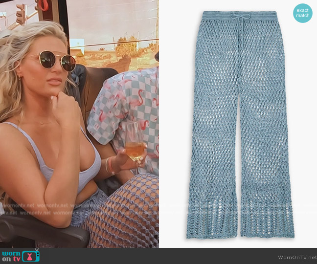Cult Gaia Iriel crochet-knit flared pants worn by Madison LeCroy on Southern Charm