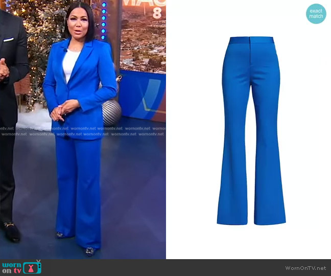 Alice + Olivia Deanna High-Rise Slim Bootcut Pants in Sapphire worn by Stephanie Ramos on Good Morning America