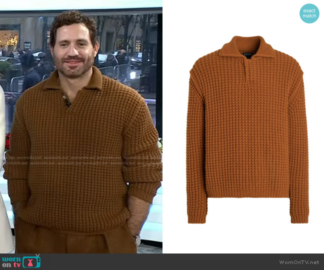 Ermenegildo Zegna Oasi Cashmere Waffle-Knit Polo Shirt worn by Edgar Ramirez on Today