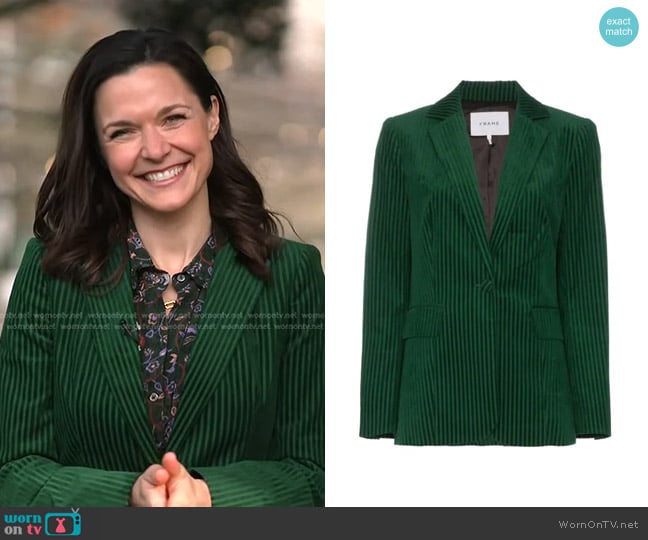 Frame Classic Corduroy Blazer in Green worn by Maggie Rulli on Good Morning America