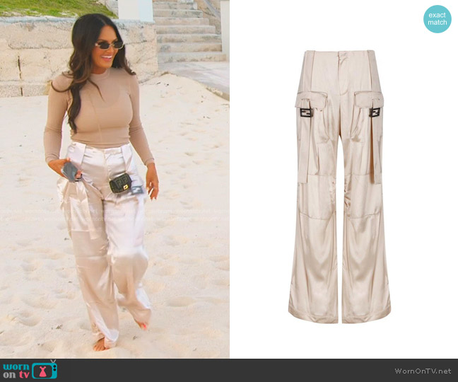 Fendi FF Baguette Buckle Embellished Cargo Pants worn by Lisa Barlow on The Real Housewives of Salt Lake City