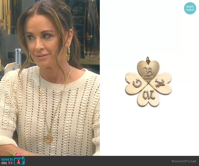 Foundrae Custom Four Heart Clover Oversized Medallion worn by Kyle Richards on The Real Housewives of Beverly Hills