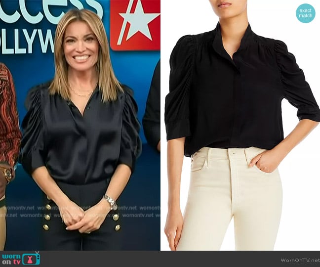 Frame Gillian Silk Collared Puff-Sleeve Top worn by Kit Hoover on Access Hollywood