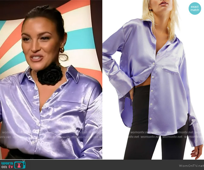 Free People Shooting For The Moon Buttondown worn by Emily Orozco on Access Hollywood