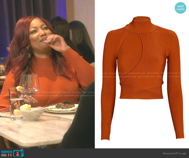 Simkhai Camila Cut-Out Turtleneck Top in Brown worn by Garcelle Beauvais on The Real Housewives of Beverly Hills