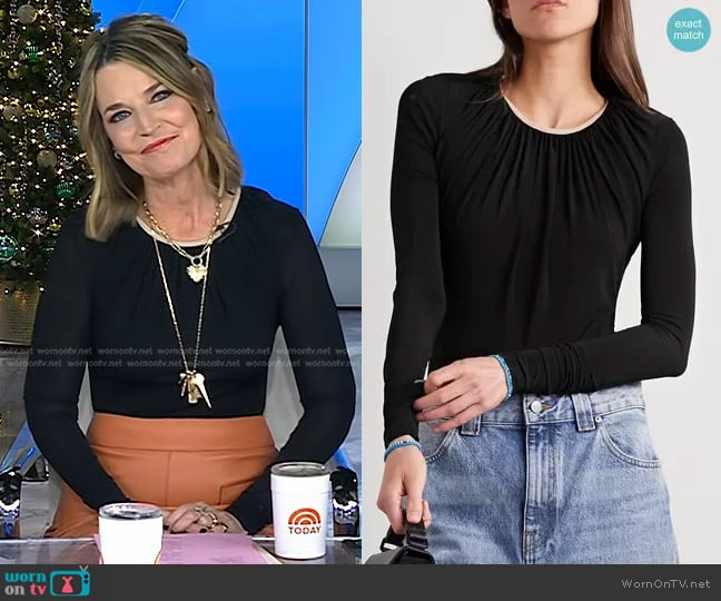 Goldsign Poulson Gathered Stretch-Jersey Bodysuit worn by Savannah Guthrie on Today
