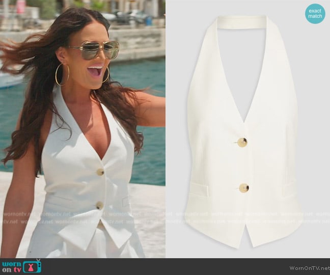 Helmut Lang Open-back twill halterneck vest worn by Lisa Barlow on The Real Housewives of Salt Lake City