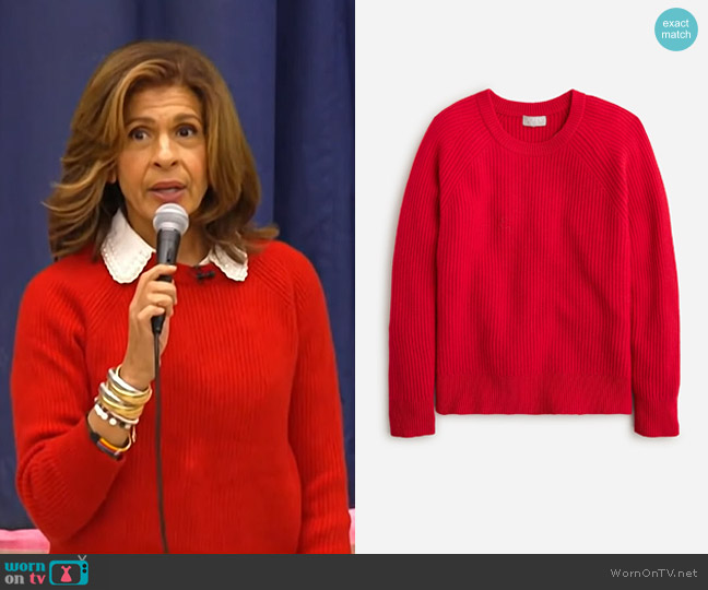 J. Crew Ribbed Cashmere Oversized Crewneck Sweater in Classic Cardinal worn by Hoda Kotb on NBC News Daily