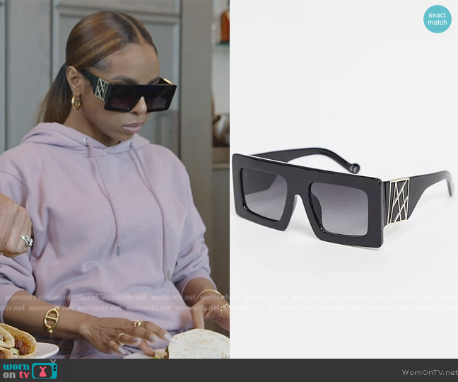 ASOS Jeepers Peepers latbrow sunglasses in black worn by Candiace Dillard Bassett on The Real Housewives of Potomac