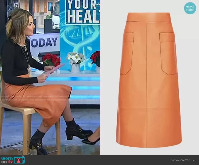 Joseph Blomfield Paneled Leather Midi Skirt worn by Savannah Guthrie on Today