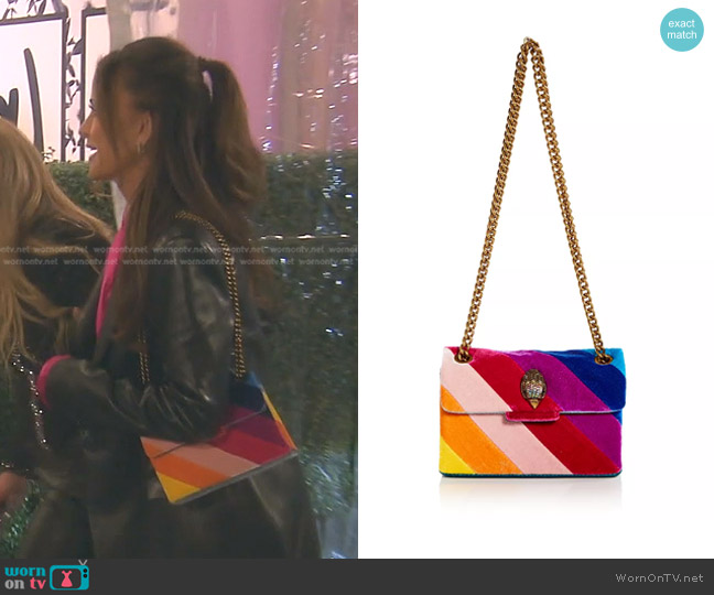 Kurt Geiger London Rainbow Mini Kensington Velvet Bag worn by Kyle Richards on The Real Housewives of Beverly Hills