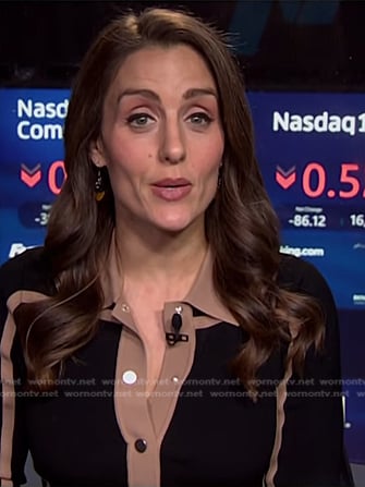Kristina Partsinevelos’s black contrast trim dress on NBC News Daily