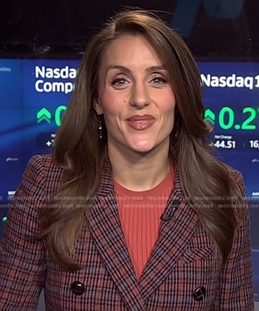 Kristina Partsinevelos’s pink plaid blazer on NBC News Daily
