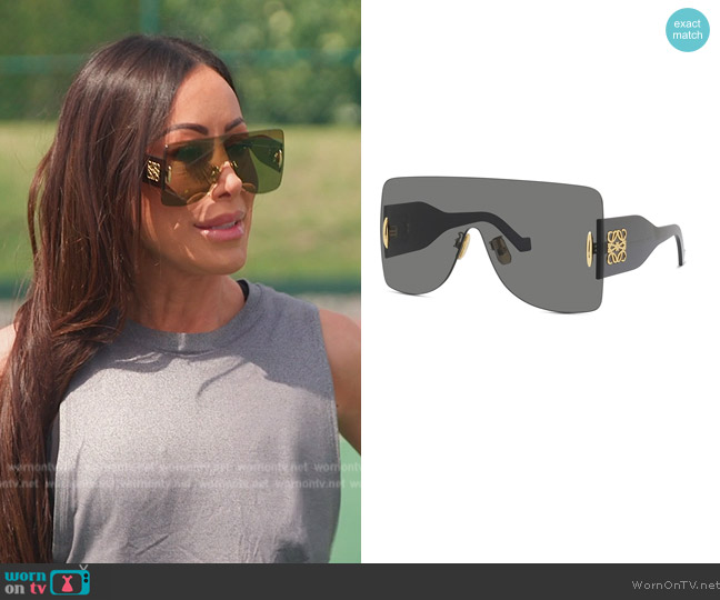 Loewe Anagram Shield Sunglasses worn by Angie Katsanevas on The Real Housewives of Salt Lake City