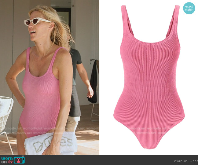 Manebi Seersucker one-piece swimsuit worn by Kristen Taekman on The Real Housewives Ultimate Girls Trip