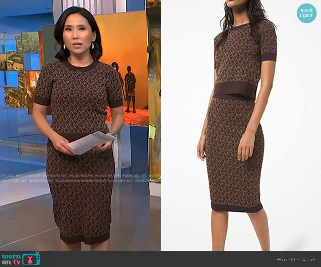 Michael Kors Jacquard Logo Short-Sleeve Top worn by Vicky Nguyen on NBC News Daily