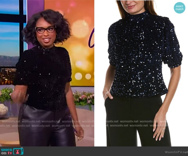 Nanette by Nanette Lepore Dani Velvet Sequin Top worn by Jennifer Hudson on The Jennifer Hudson Show