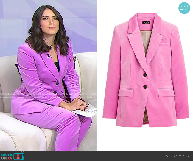 J. Crew Nipped-in Blazer in Stretch Velvet Pressed Dahlia worn by Liz Kreutz on Today
